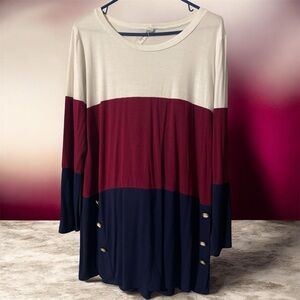 Emerald Cream, Burgundy, and Navy Long Sleeve Top